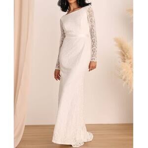 LULU'S S White Enchanted Elegance Lace Backless Mermaid Maxi Dress B115